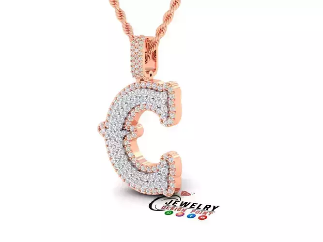 Custom Initial C Letter Diamond  A to Z Alphabet  Necklace 3D print model