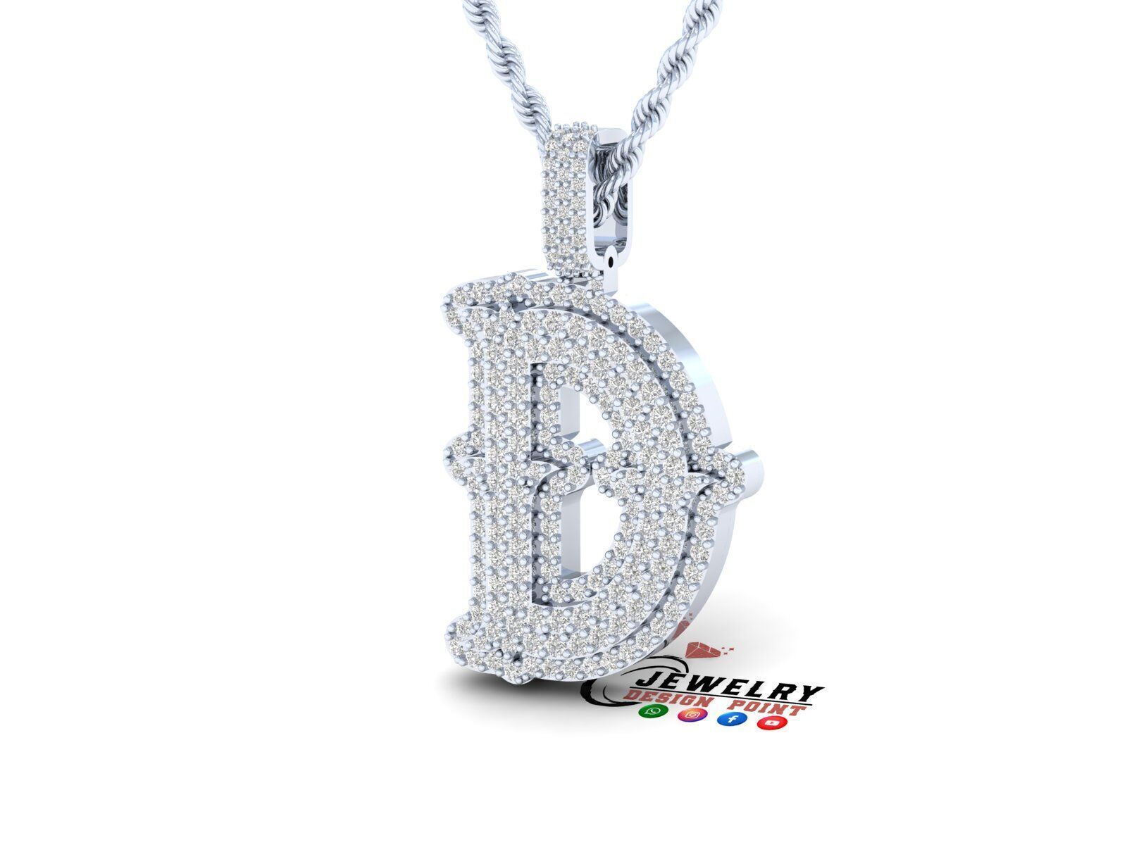 Custom Initial D Letter Diamond  A to Z Alphabet  Necklace 3D print model_3