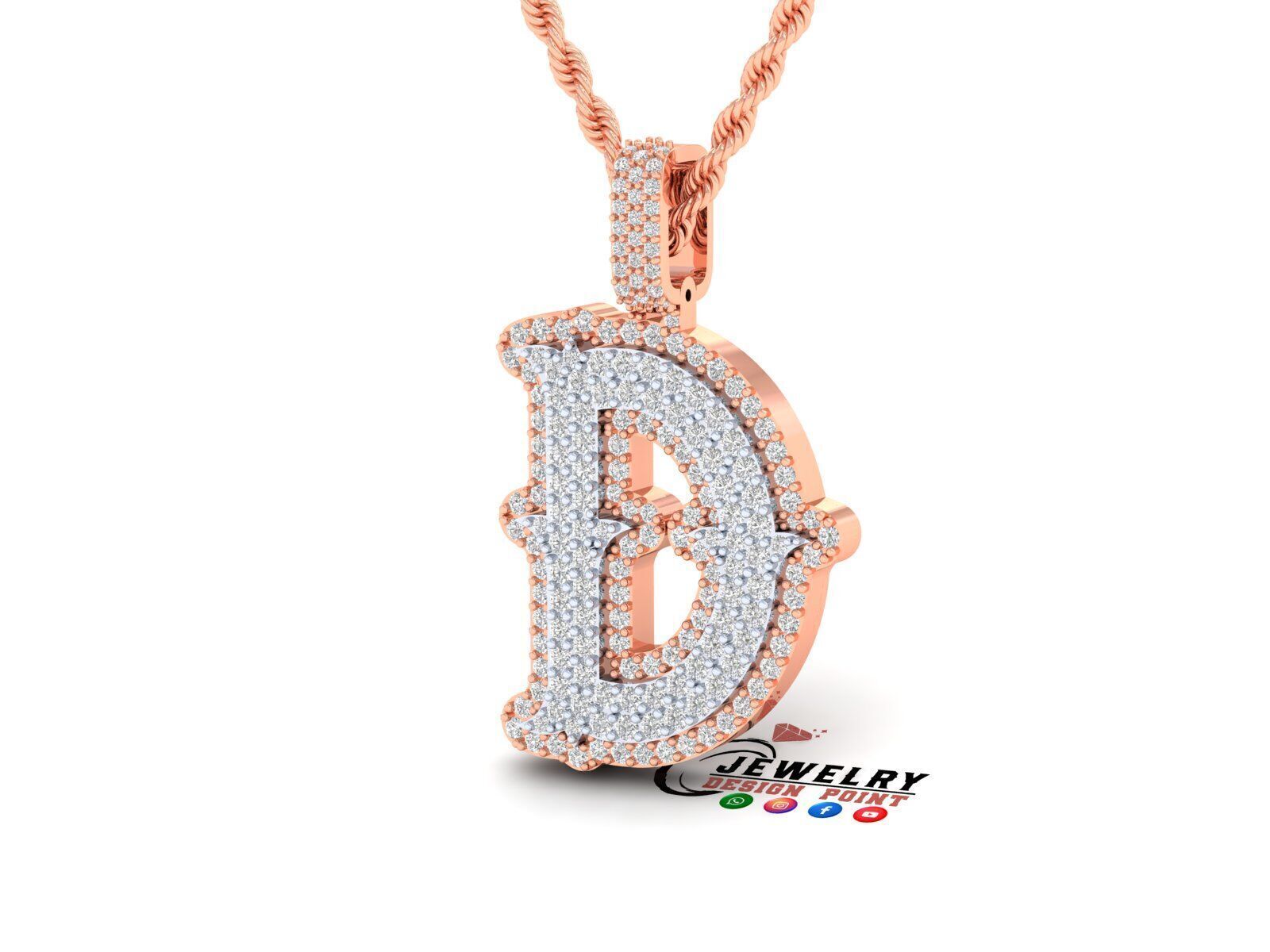 Custom Initial D Letter Diamond  A to Z Alphabet  Necklace 3D print model_2