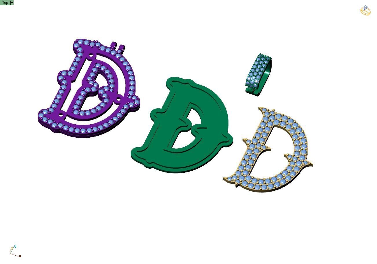 Custom Initial D Letter Diamond  A to Z Alphabet  Necklace 3D print model_11