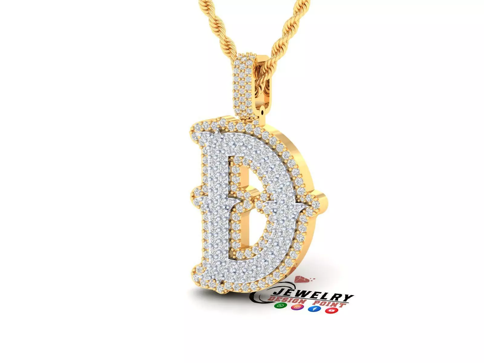 Custom Initial D Letter Diamond  A to Z Alphabet  Necklace 3D print model_0