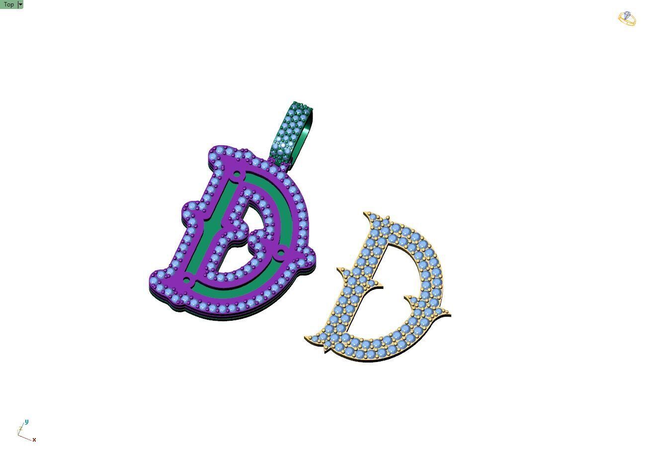 Custom Initial D Letter Diamond  A to Z Alphabet  Necklace 3D print model_9