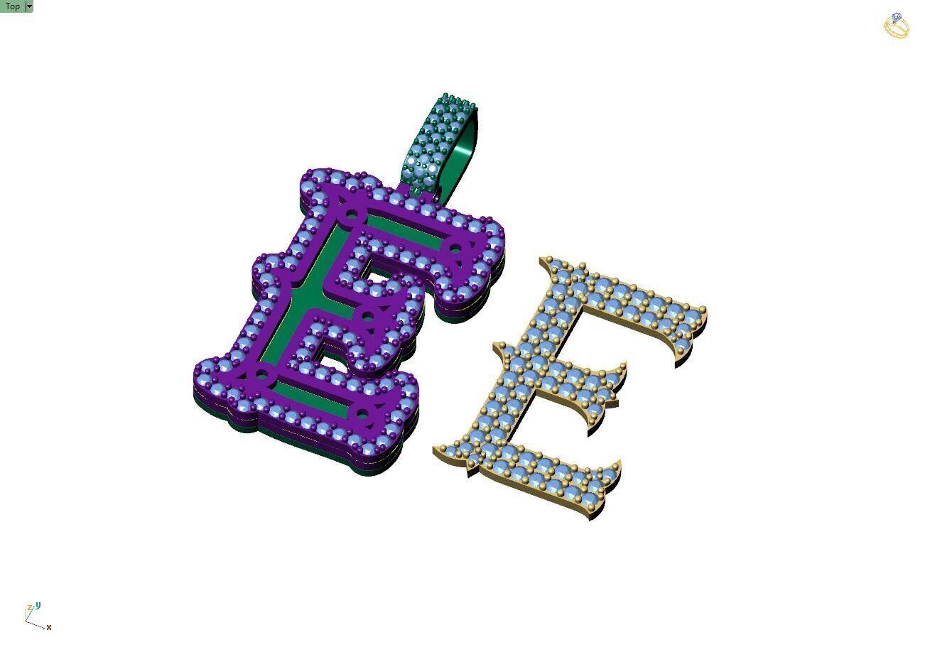 Custom Initial E Letter Diamond  A to Z Alphabet  Necklace 3D print model_10