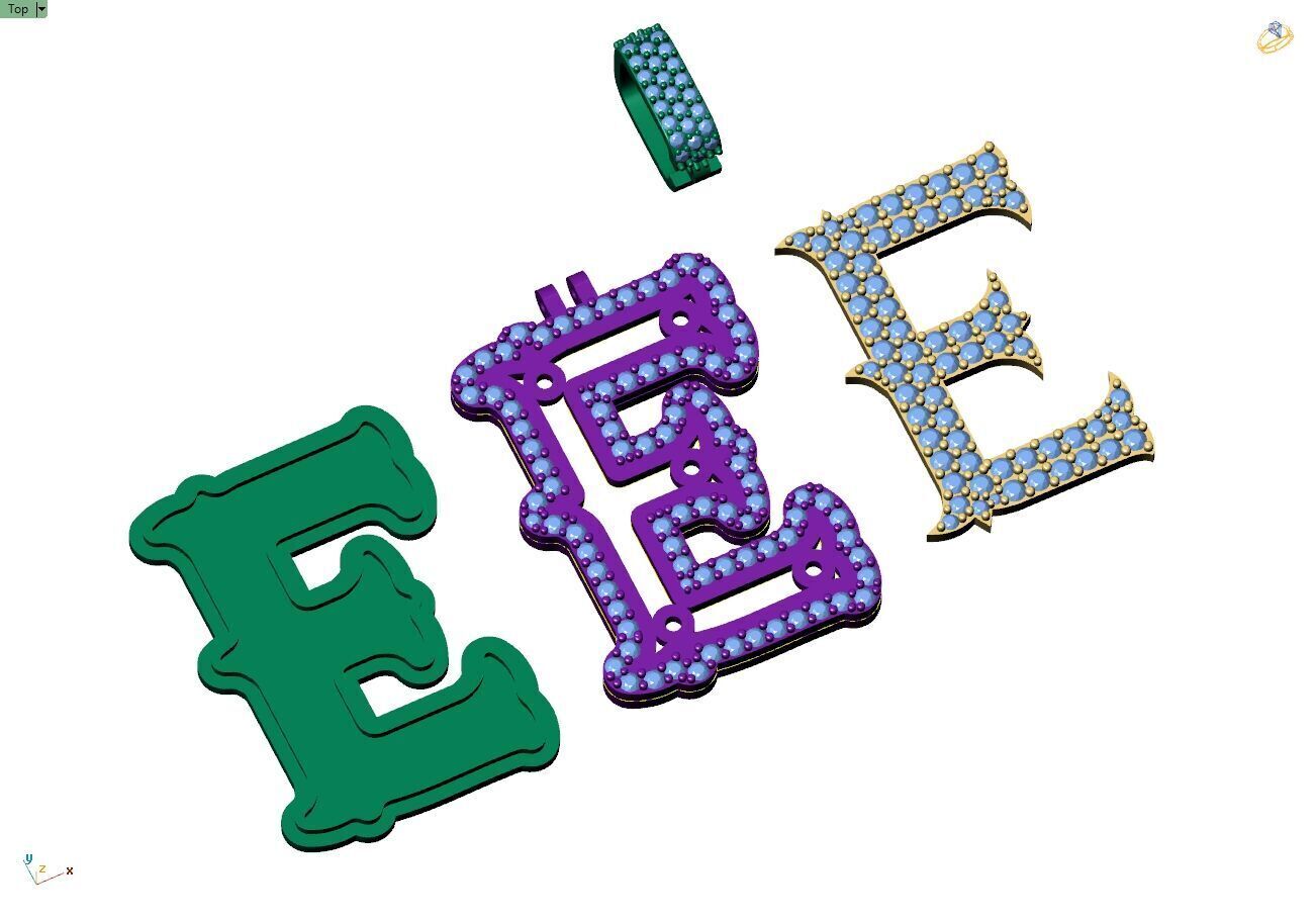 Custom Initial E Letter Diamond  A to Z Alphabet  Necklace 3D print model_13