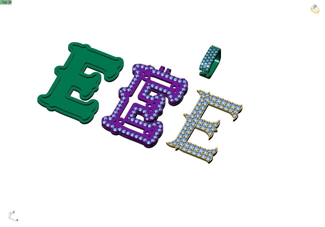 Custom Initial E Letter Diamond  A to Z Alphabet  Necklace 3D print model_12