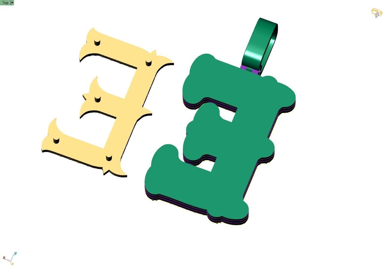 Custom Initial E Letter Diamond  A to Z Alphabet  Necklace 3D print model_11