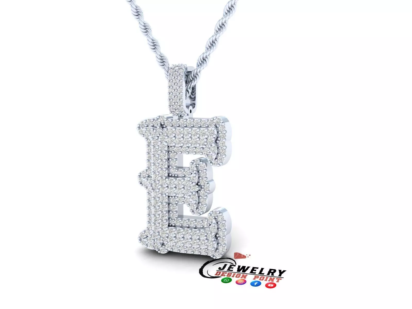Custom Initial E Letter Diamond  A to Z Alphabet  Necklace 3D print model_0