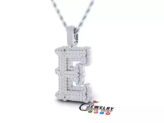 Custom Initial E Letter Diamond  A to Z Alphabet  Necklace 3D print model