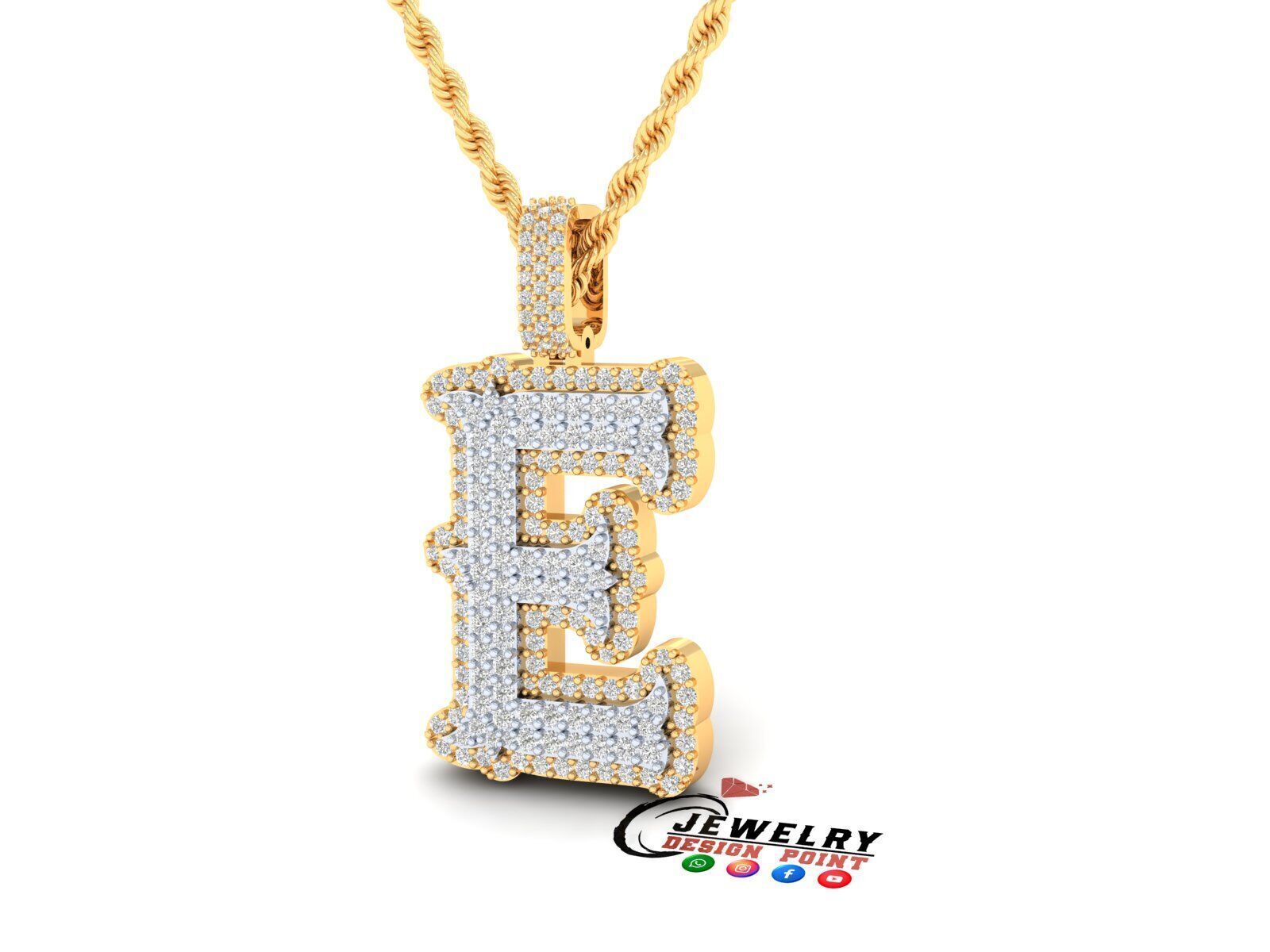 Custom Initial E Letter Diamond  A to Z Alphabet  Necklace 3D print model_2