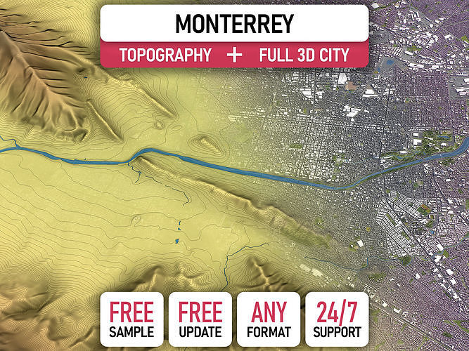 Monterrey - Topography Terrain 3D City 3D Model Collection