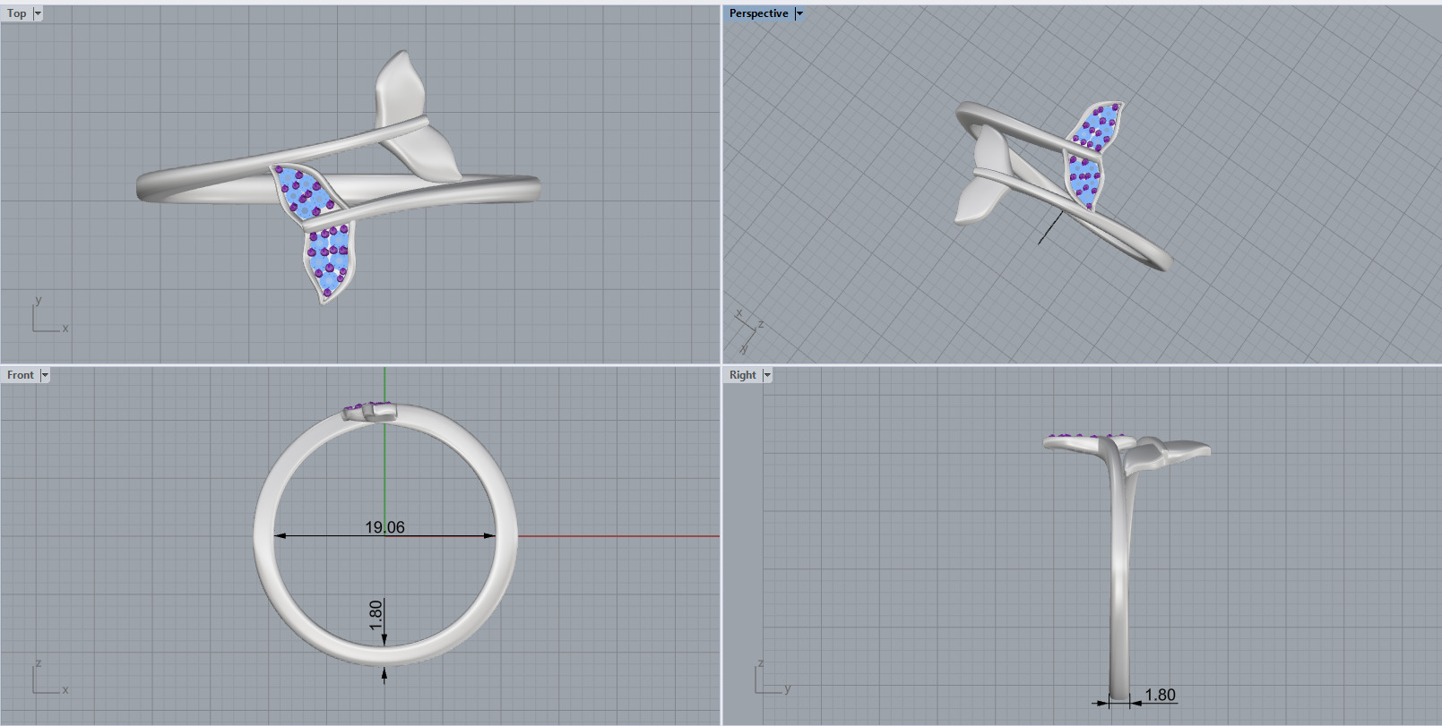 Whale Tail Ring model 1293 3D print model_3