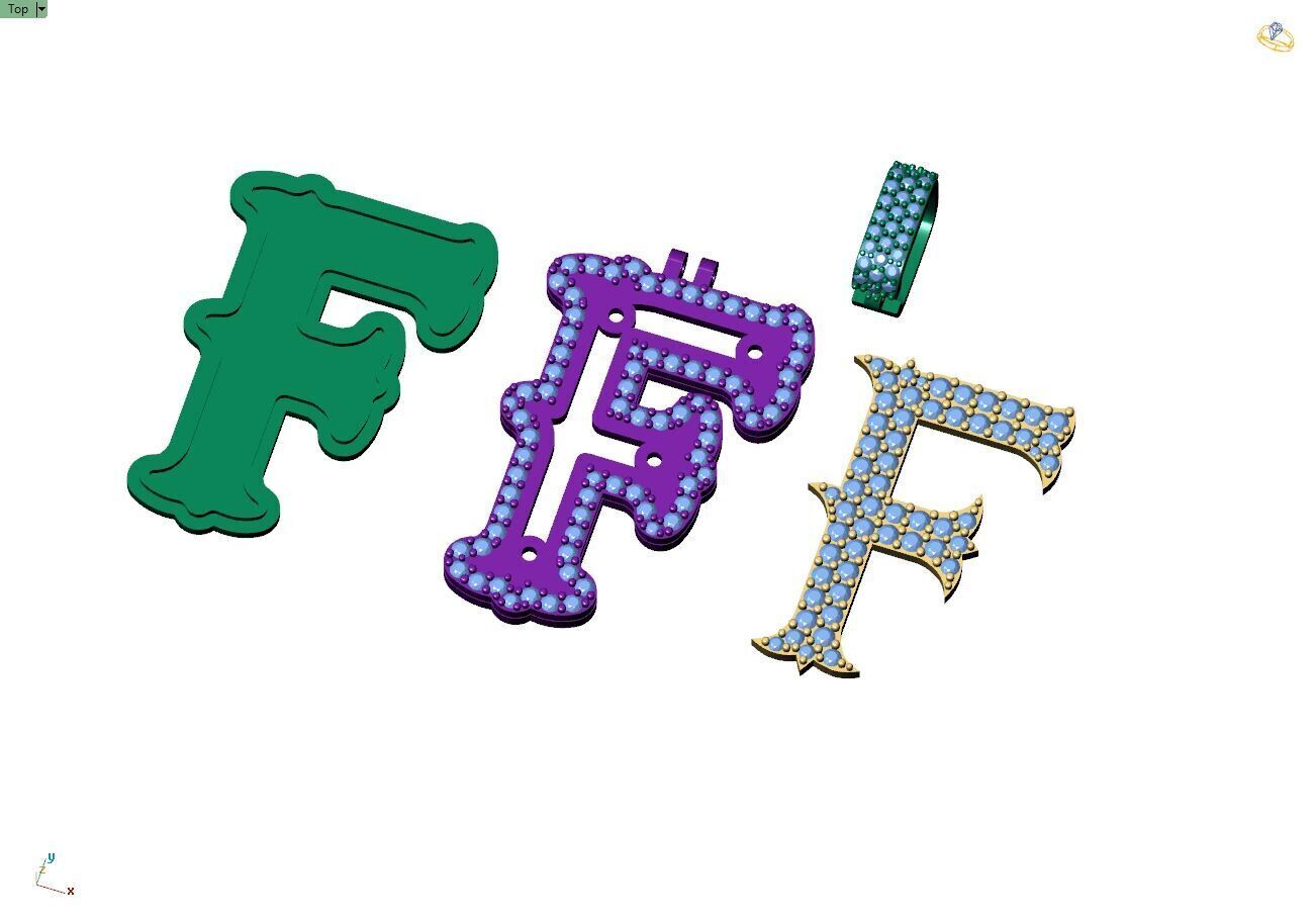 Custom Initial F Letter Diamond  A to Z Alphabet  Necklace 3D print model_11