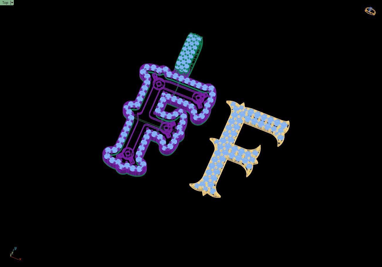 Custom Initial F Letter Diamond  A to Z Alphabet  Necklace 3D print model_14