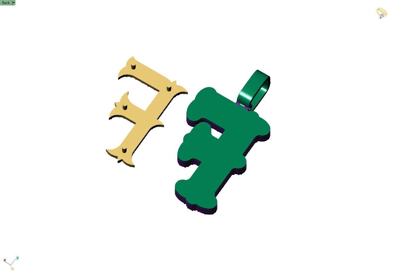 Custom Initial F Letter Diamond  A to Z Alphabet  Necklace 3D print model_10