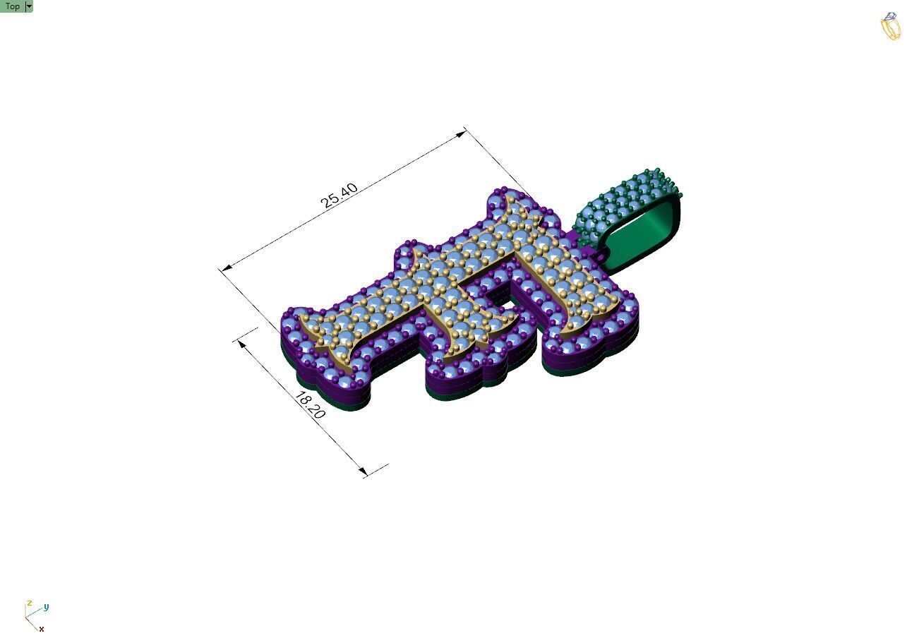 Custom Initial F Letter Diamond  A to Z Alphabet  Necklace 3D print model_4