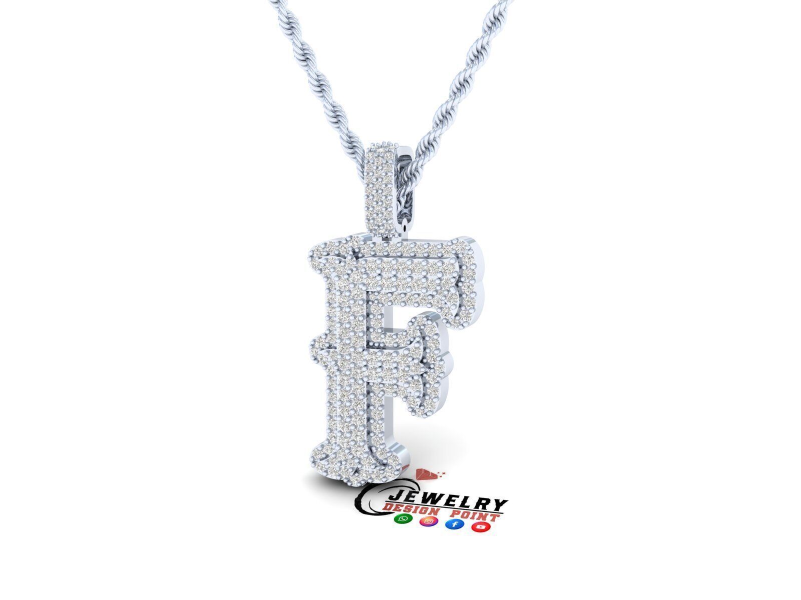 Custom Initial F Letter Diamond  A to Z Alphabet  Necklace 3D print model_3