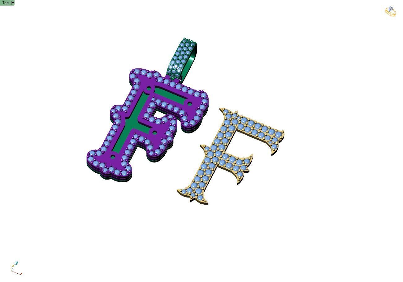 Custom Initial F Letter Diamond  A to Z Alphabet  Necklace 3D print model_9