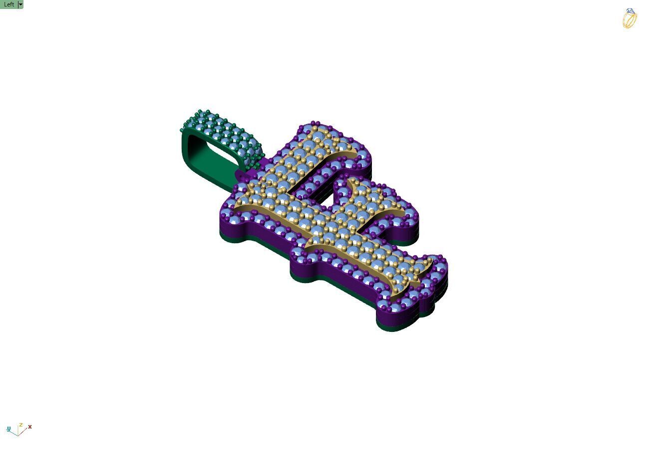 Custom Initial F Letter Diamond  A to Z Alphabet  Necklace 3D print model_8