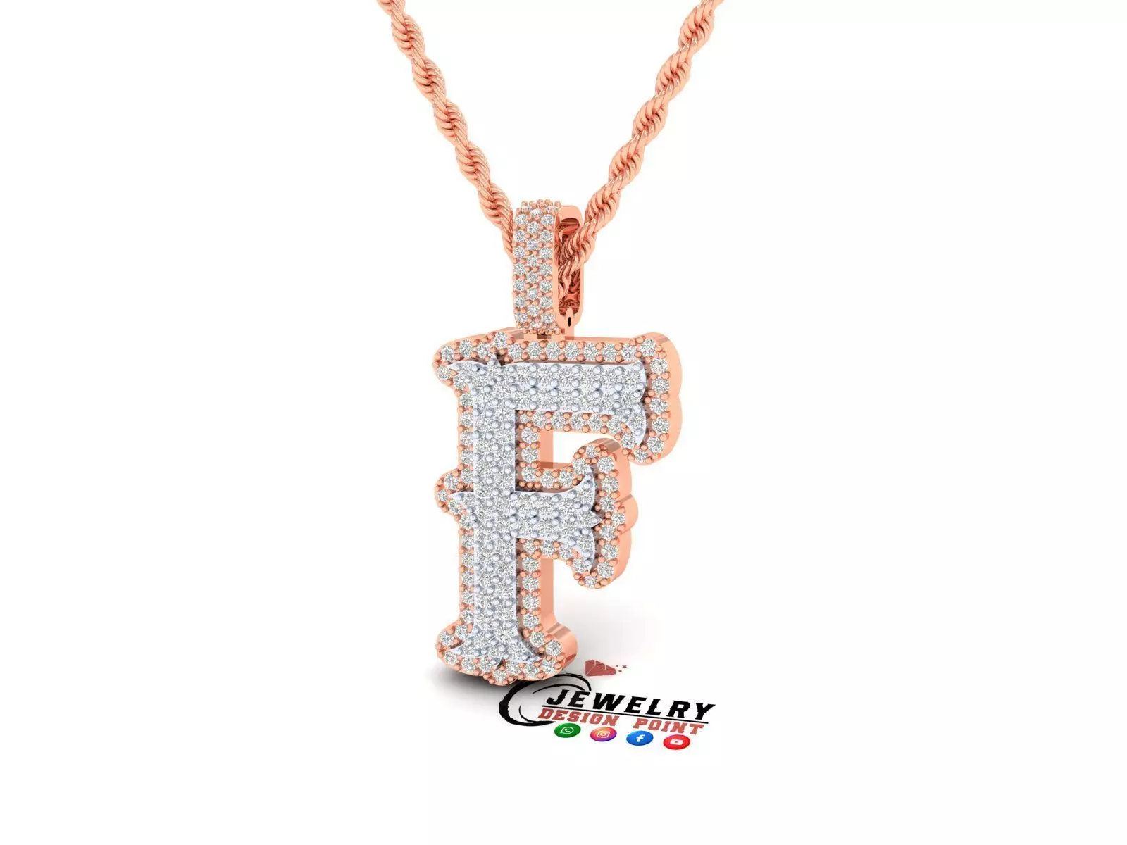 Custom Initial F Letter Diamond  A to Z Alphabet  Necklace 3D print model_0