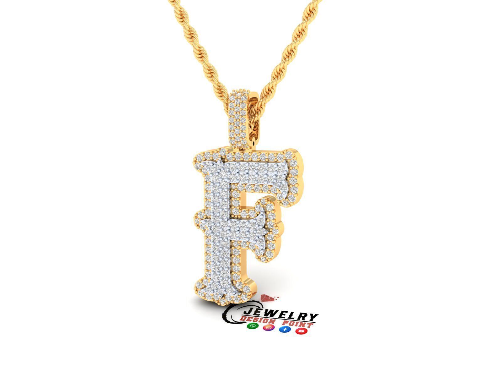 Custom Initial F Letter Diamond  A to Z Alphabet  Necklace 3D print model_2