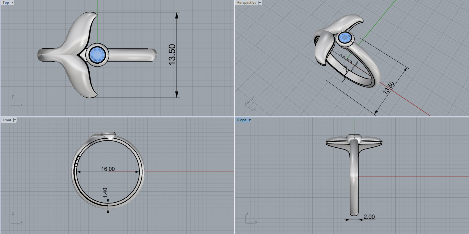 Whale Tail Ring model 1295 3D print model_4