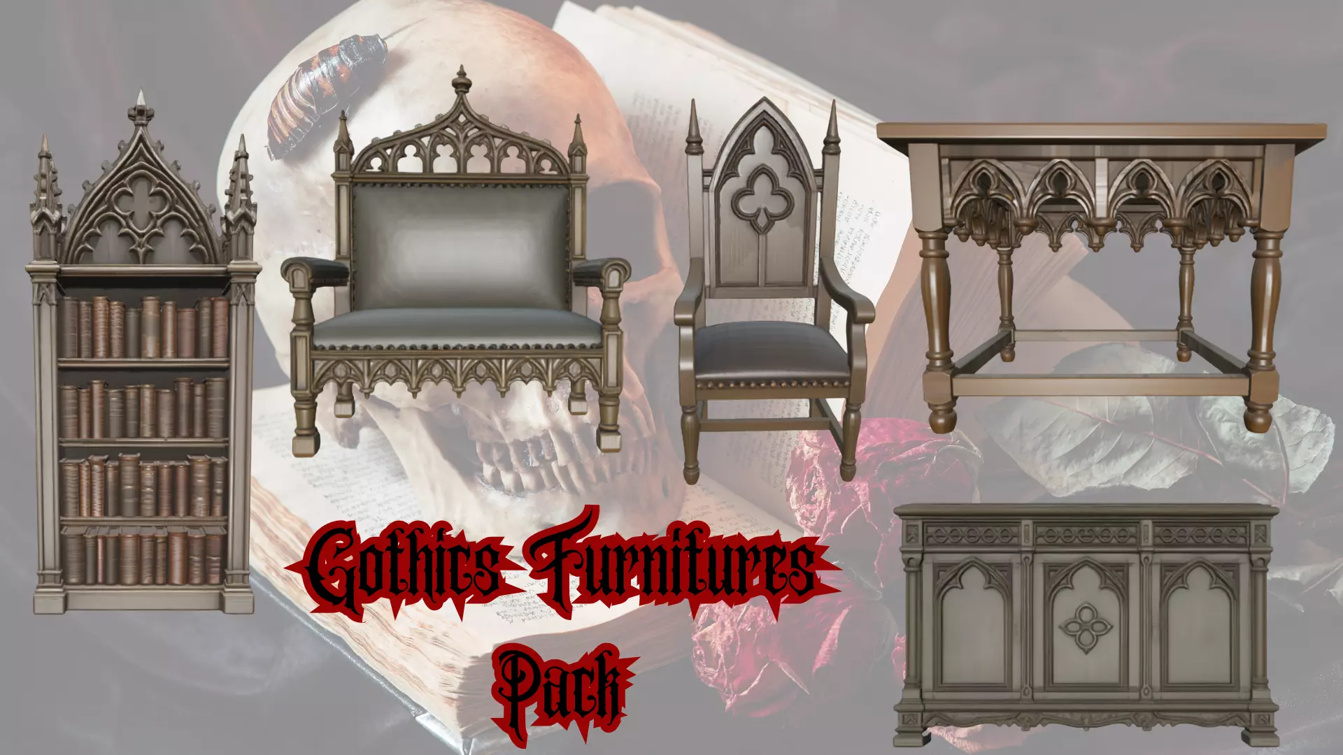 Gothic Furniture Pack Medieval Style 3D Assets Free low-poly 3D model