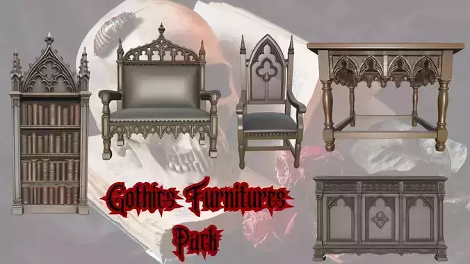 Gothic Furniture Pack Medieval Style 3D Assets