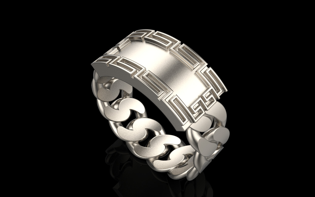 Cuban chain ring with plate model 1296 3D print model_24