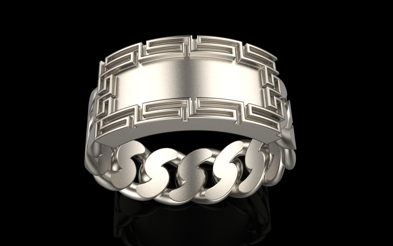 Cuban chain ring with plate model 1296 3D print model_12