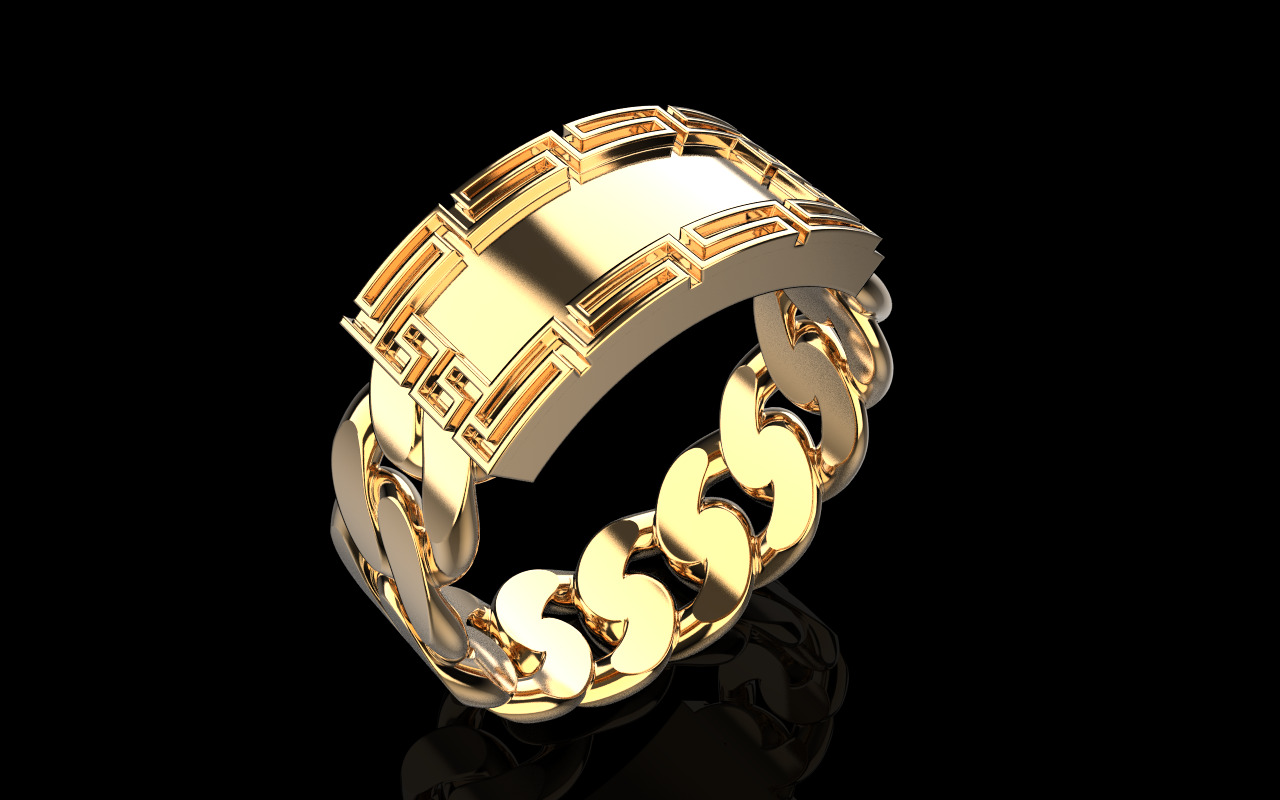 Cuban chain ring with plate model 1296 3D print model_17