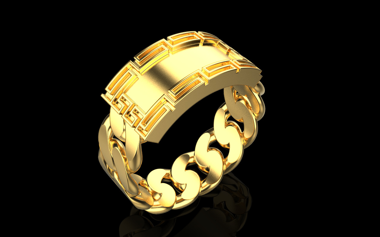 Cuban chain ring with plate model 1296 3D print model_15