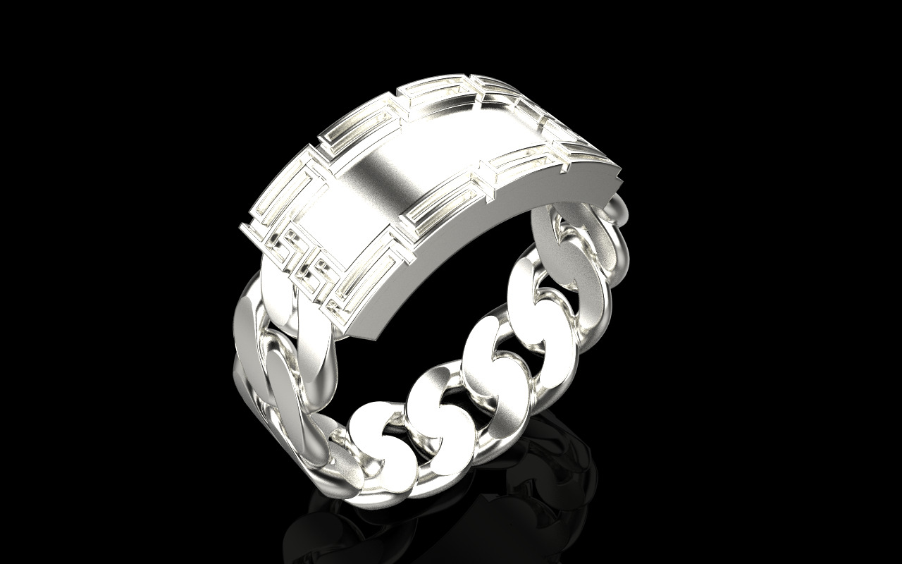 Cuban chain ring with plate model 1296 3D print model_20