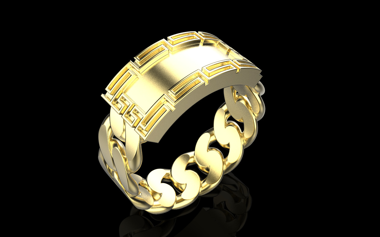 Cuban chain ring with plate model 1296 3D print model_16