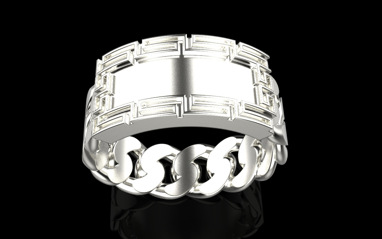 Cuban chain ring with plate model 1296 3D print model_14