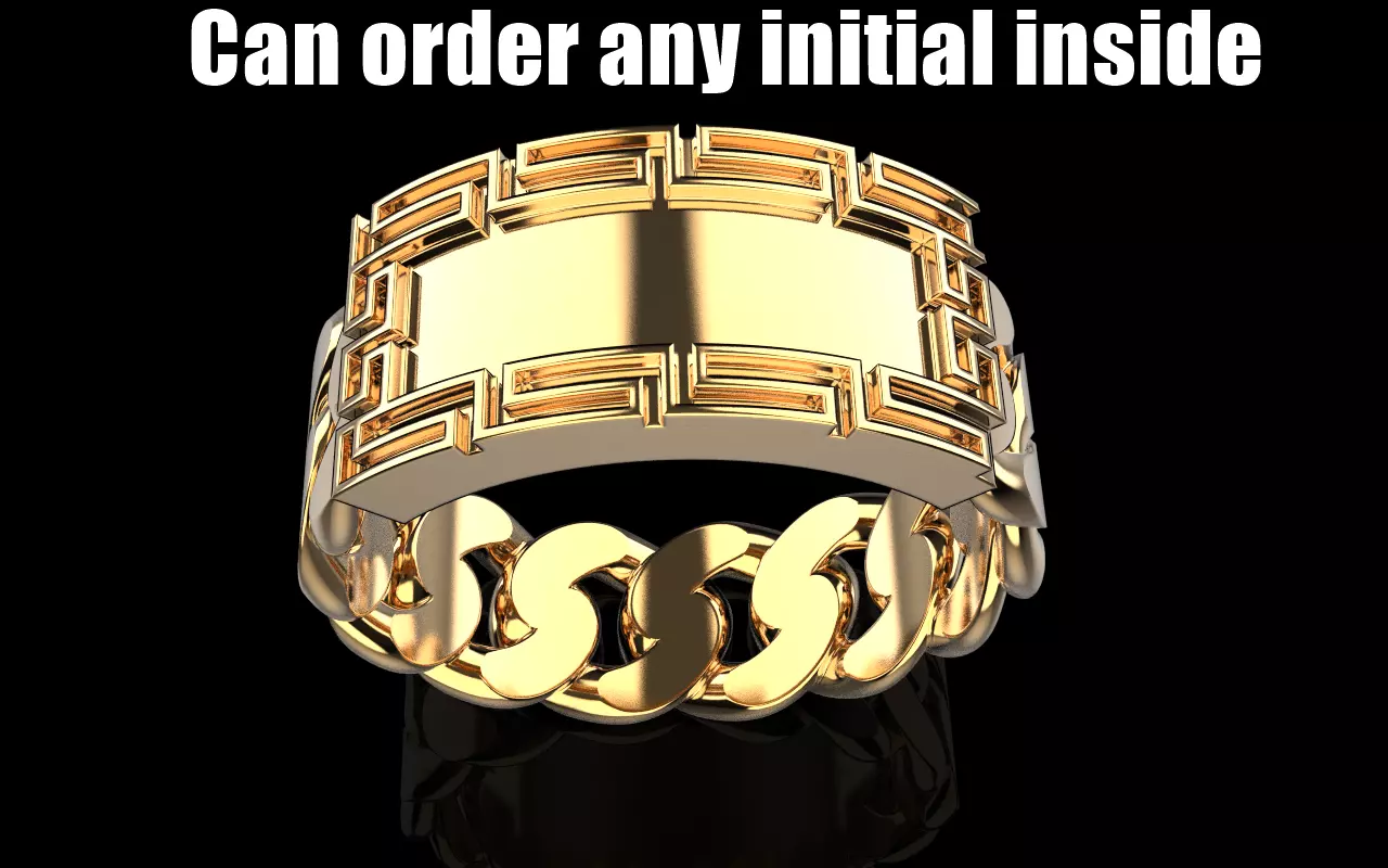 Cuban chain ring with plate model 1296 3D print model_0