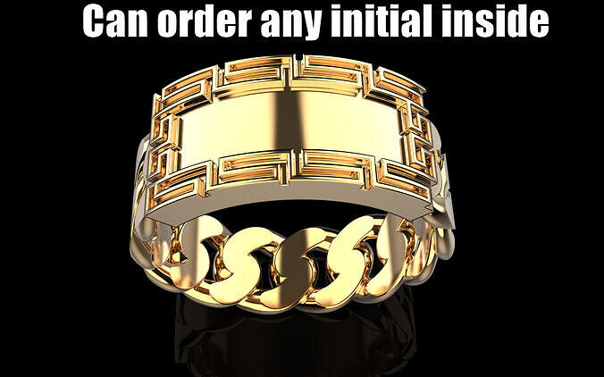 Cuban chain ring with plate model 1296 3D print model