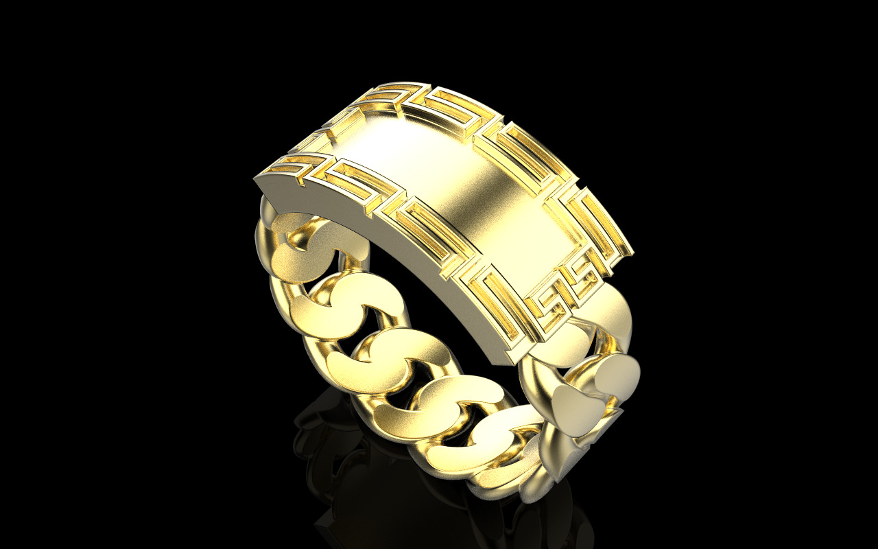 Cuban chain ring with plate model 1296 3D print model_22