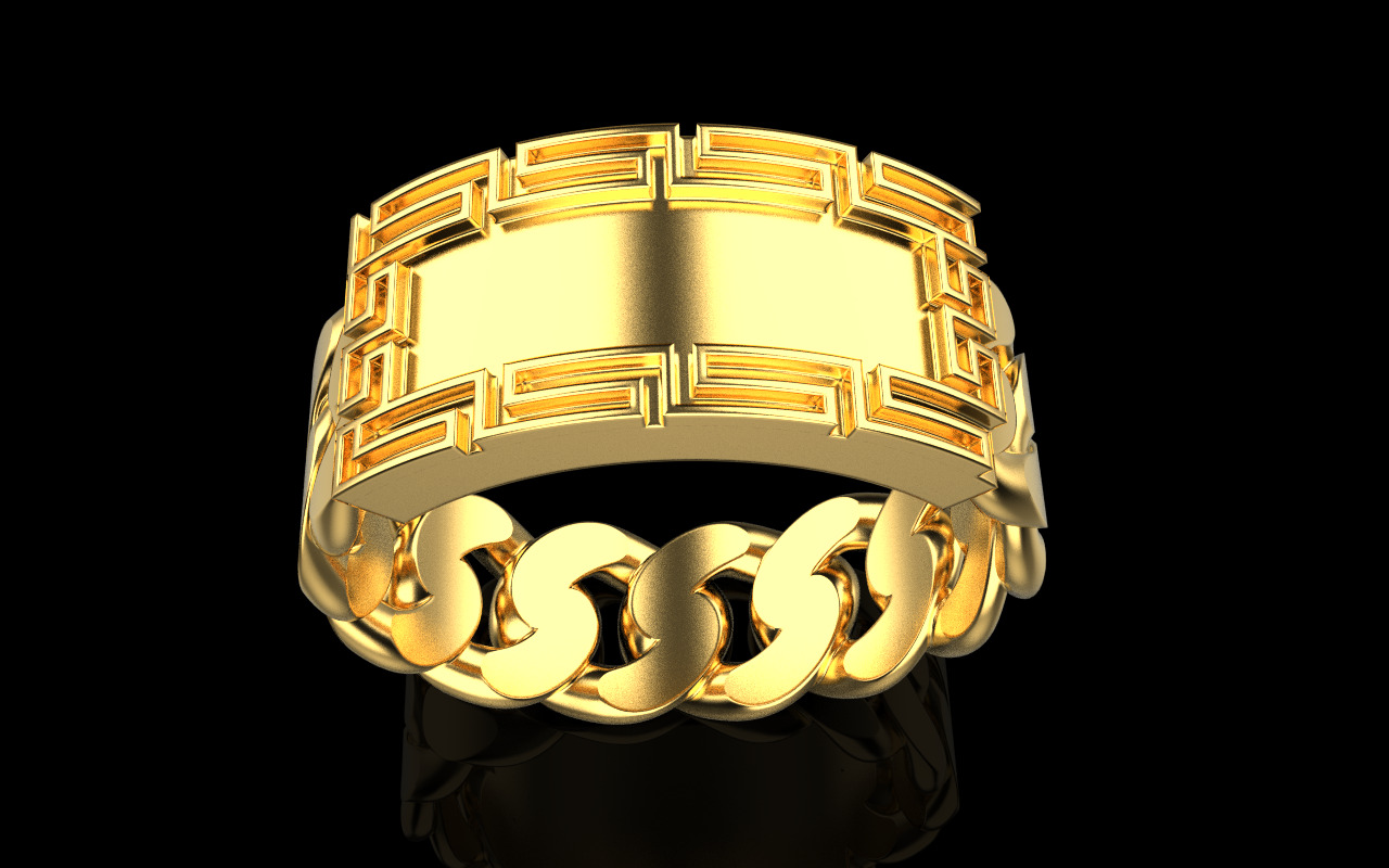 Cuban chain ring with plate model 1296 3D print model_8