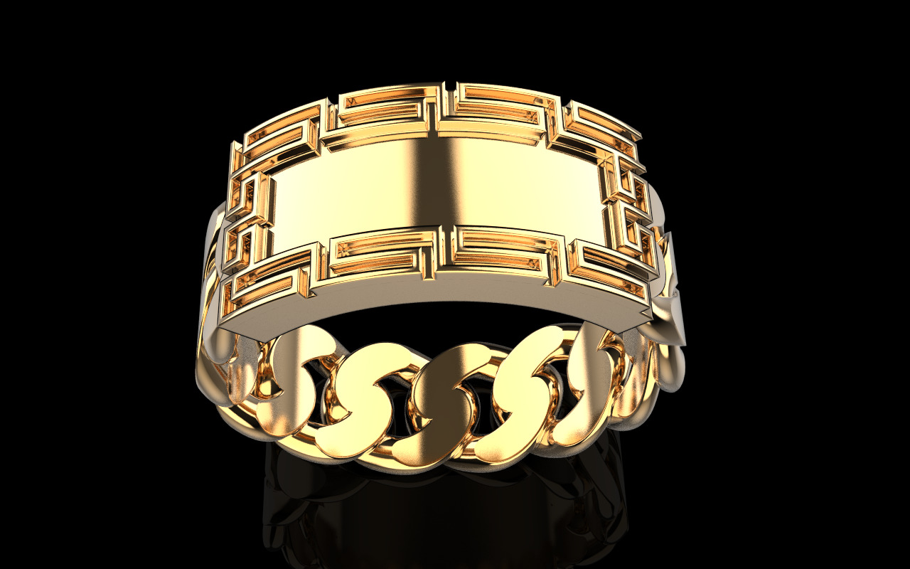 Cuban chain ring with plate model 1296 3D print model_10