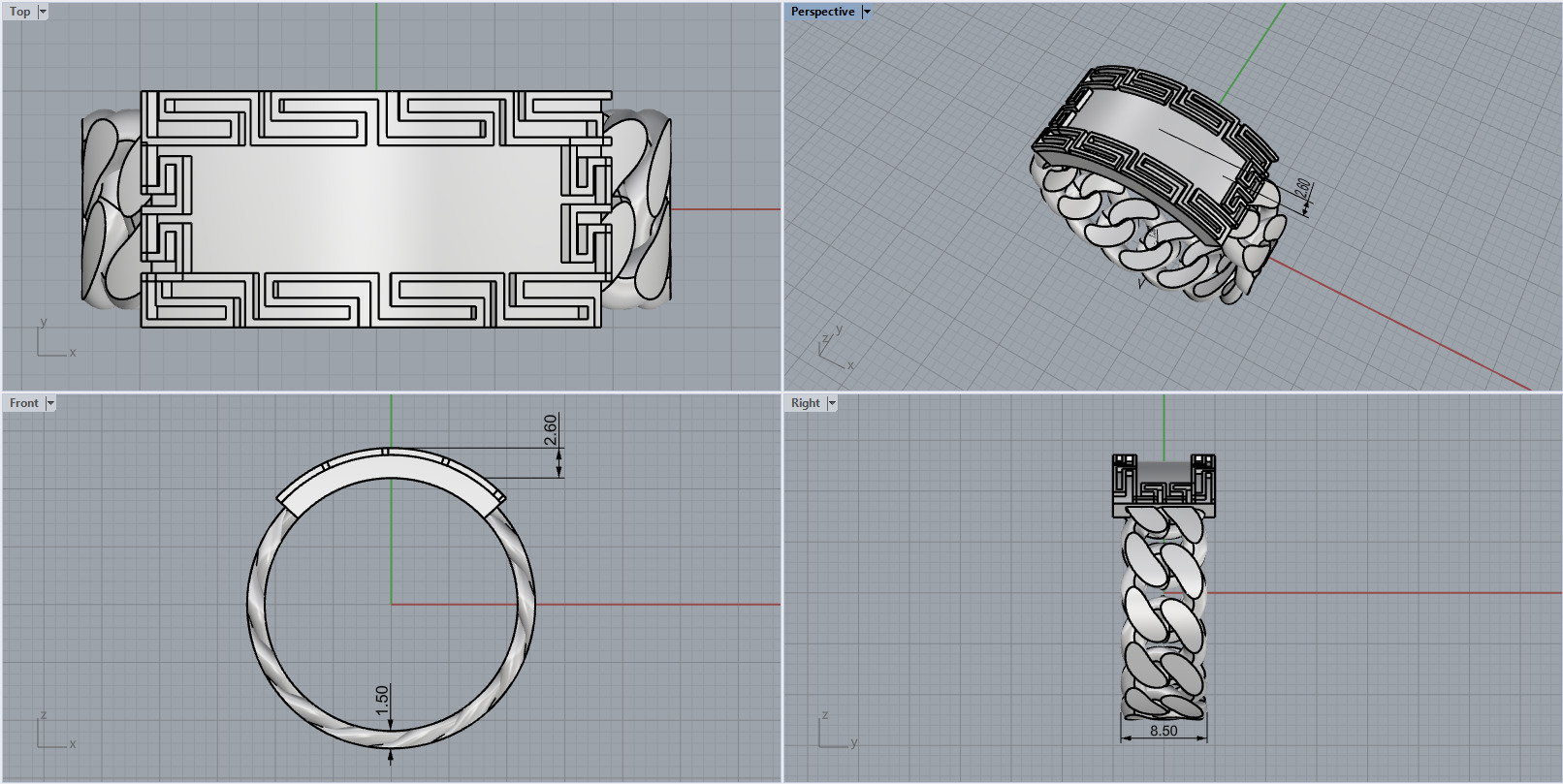 Cuban chain ring with plate model 1296 3D print model_2