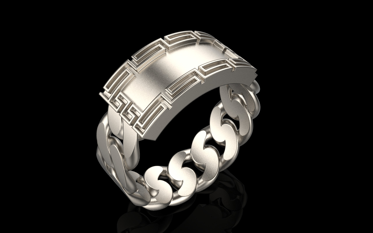 Cuban chain ring with plate model 1296 3D print model_18
