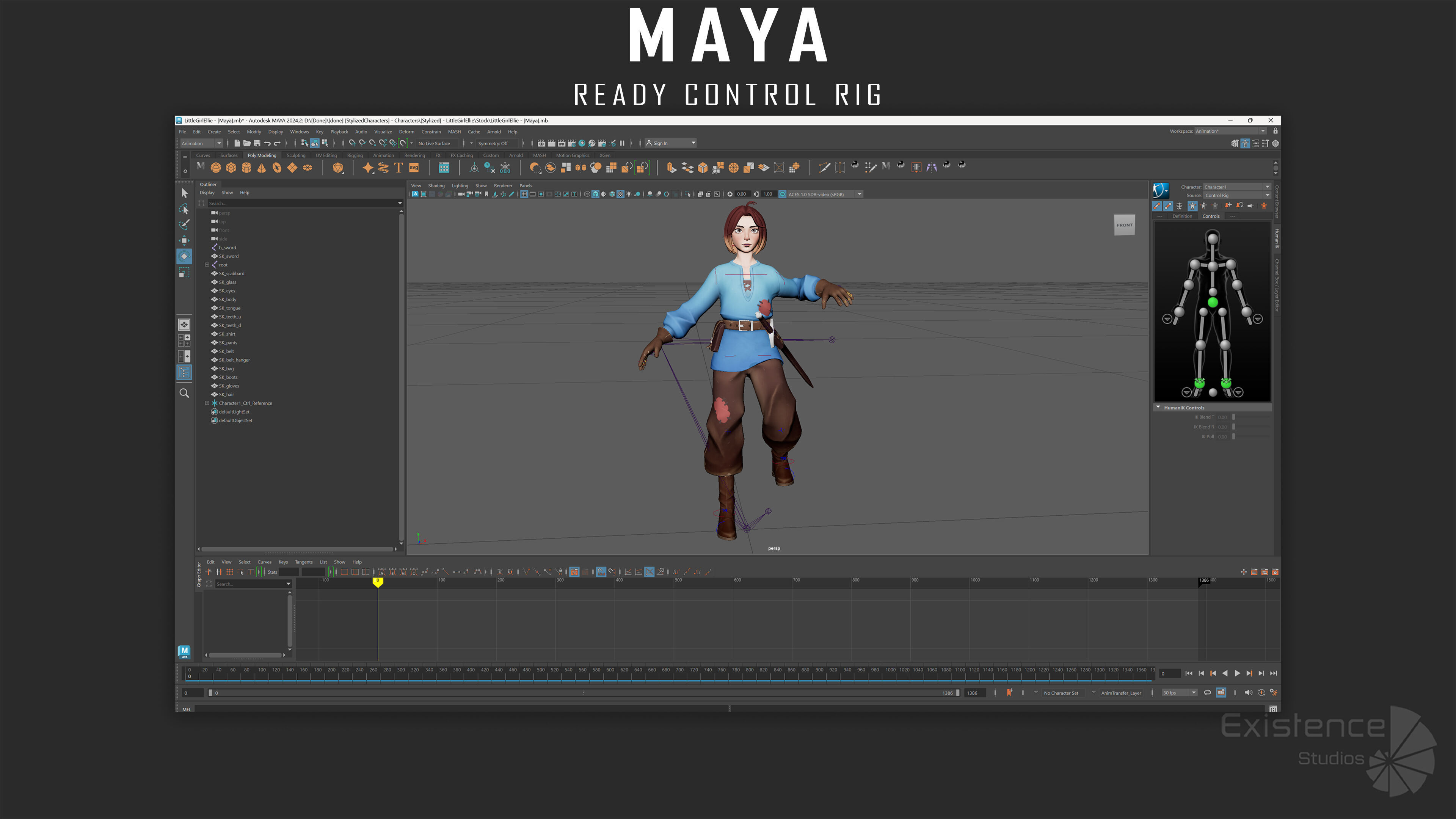 Teen Girl - Kid Boy - Female - Stylized Warrior Pack 4 - 66 Low-poly 3D model_16