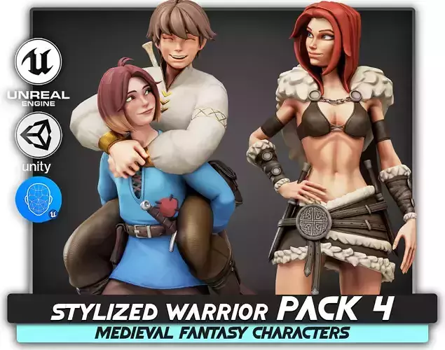 Teen Girl - Kid Boy - Female - Stylized Warrior Pack 4 - 66 Low-poly 3D model