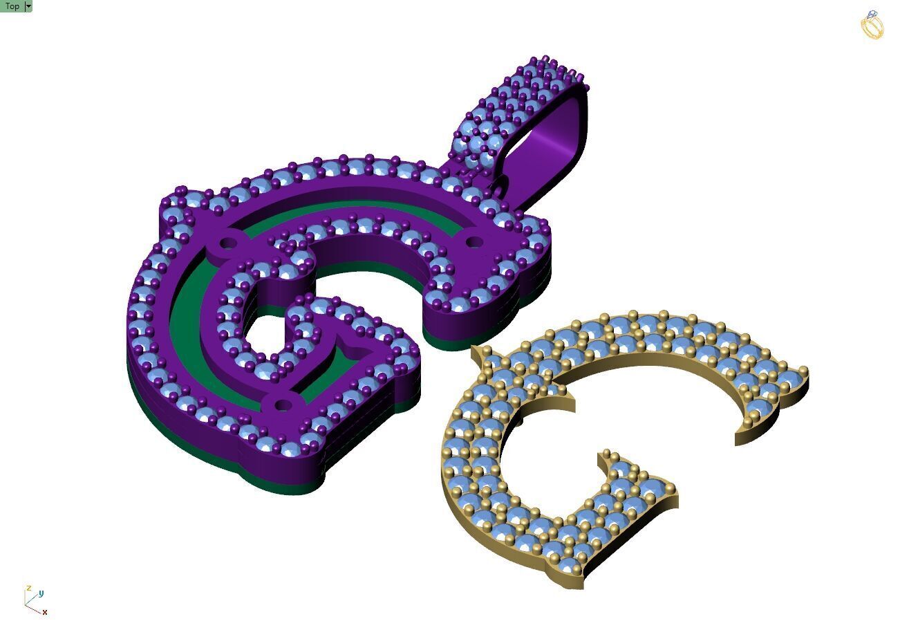 Custom Initial G Letter Diamond  A to Z Alphabet  Necklace 3D print model_9