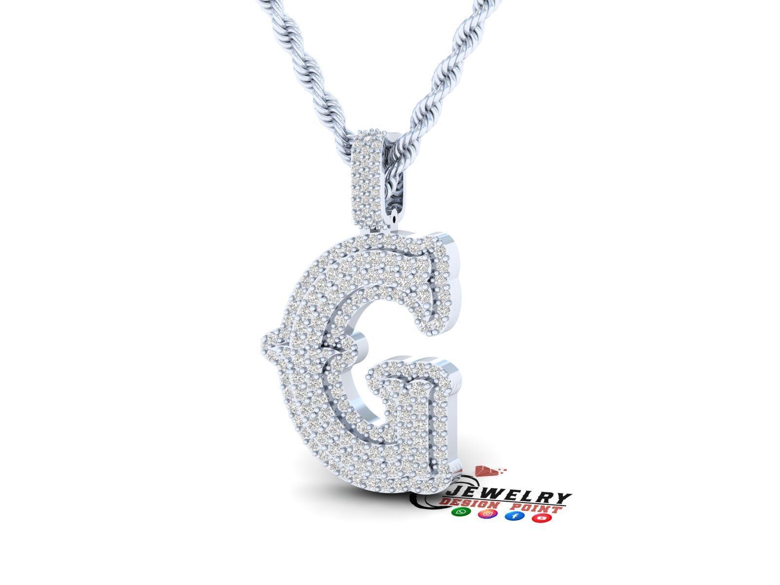 Custom Initial G Letter Diamond  A to Z Alphabet  Necklace 3D print model_3