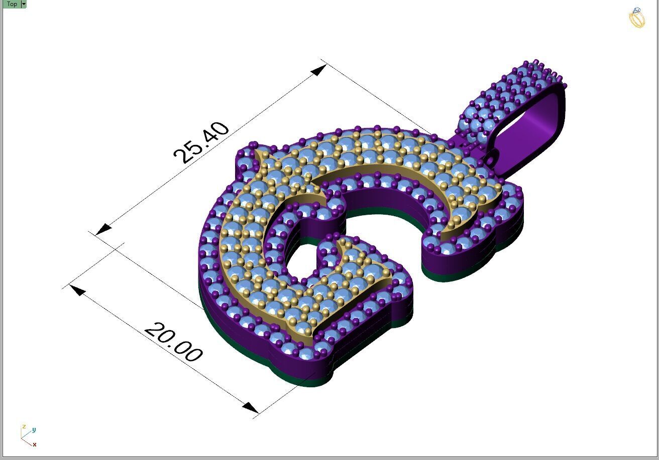 Custom Initial G Letter Diamond  A to Z Alphabet  Necklace 3D print model_4