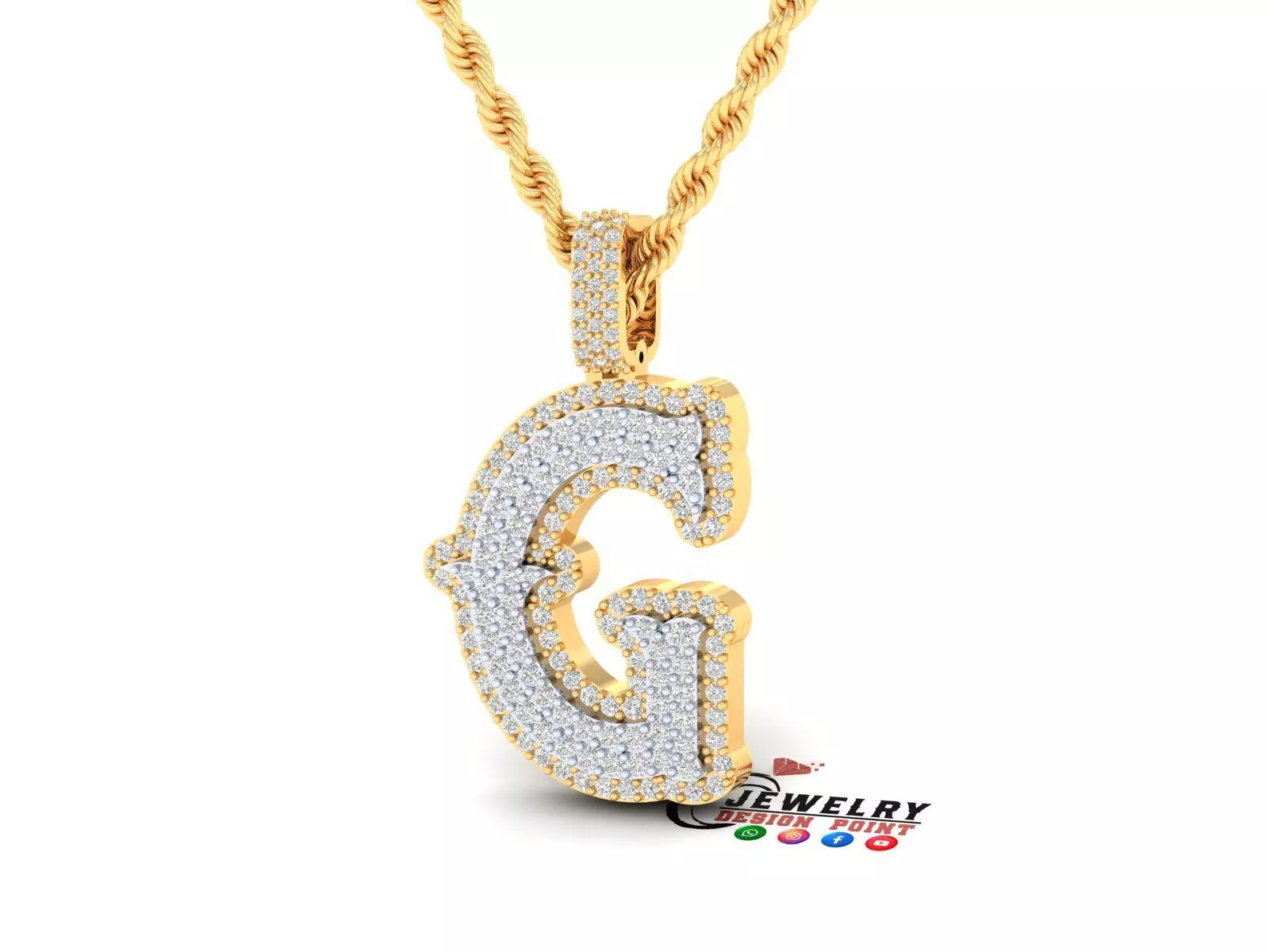 Custom Initial G Letter Diamond  A to Z Alphabet  Necklace 3D print model_0