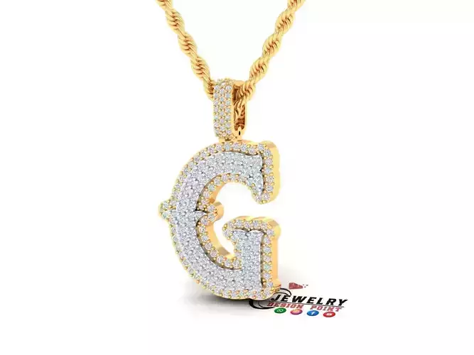 Custom Initial G Letter Diamond  A to Z Alphabet  Necklace 3D print model