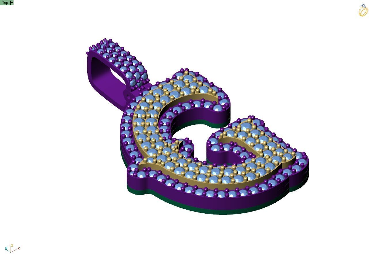 Custom Initial G Letter Diamond  A to Z Alphabet  Necklace 3D print model_7