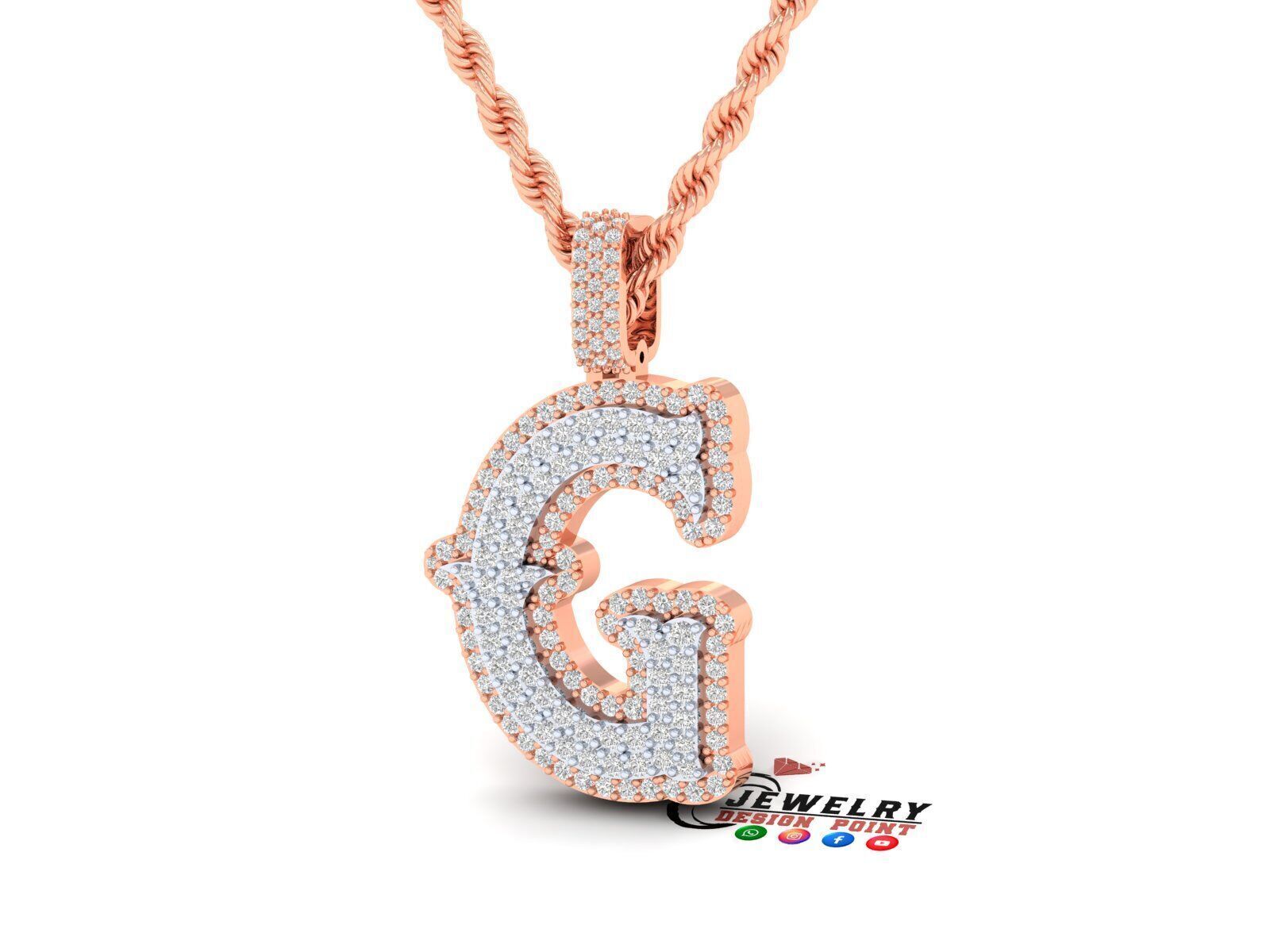 Custom Initial G Letter Diamond  A to Z Alphabet  Necklace 3D print model_2